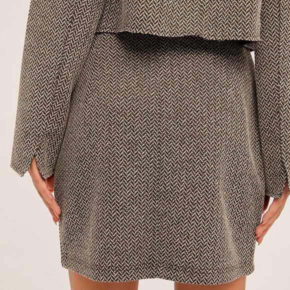 HEM & THREAD Black & White Herringbone Mini Skirt, High-Waist Boutique Skirt - Picture 4 of 5